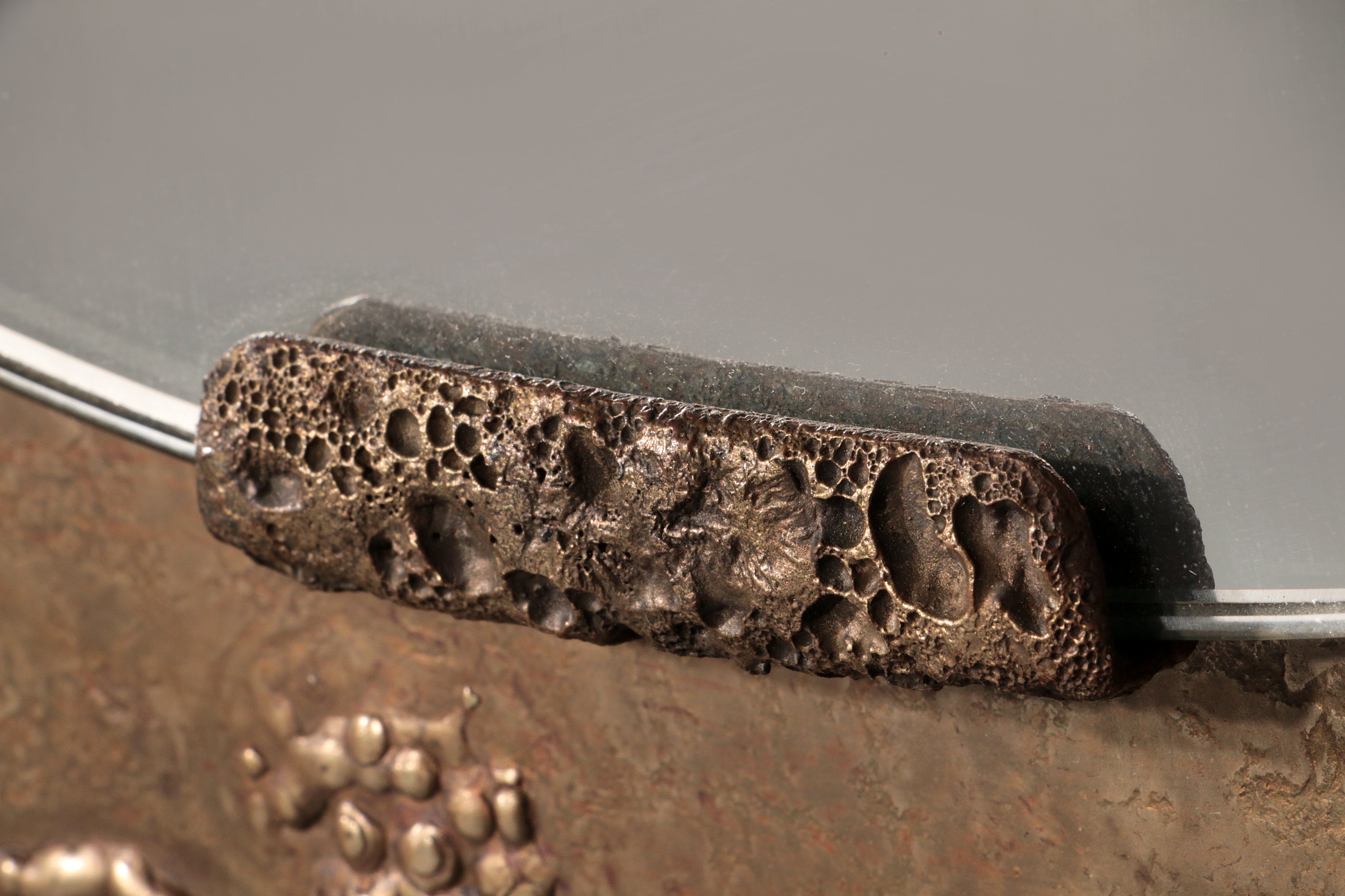 Sculptural Hammered Copper Mirror Attributed to Angelo Bragalini"