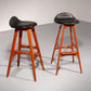 Design Bar Stool in wood and Black Leather by Erik Buch 1960