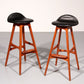 Design Bar Stool in wood and Black Leather by Erik Buch 1960