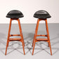 Design Bar Stool in wood and Black Leather by Erik Buch 1960
