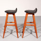Design Bar Stool in wood and Black Leather by Erik Buch 1960