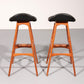 Design Bar Stool in wood and Black Leather by Erik Buch 1960