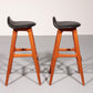 Design Bar Stool in wood and Black Leather by Erik Buch 1960