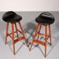Design Bar Stool in wood and Black Leather by Erik Buch 1960