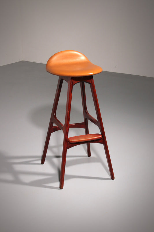 Modern Danish Leather and wood Model OD-61 Bar Stool by Erik Buch for Oddense møbelfabrik, 1964