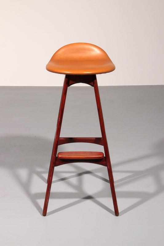 Modern Danish Leather and wood Model OD-61 Bar Stool by Erik Buch for Oddense møbelfabrik, 1964