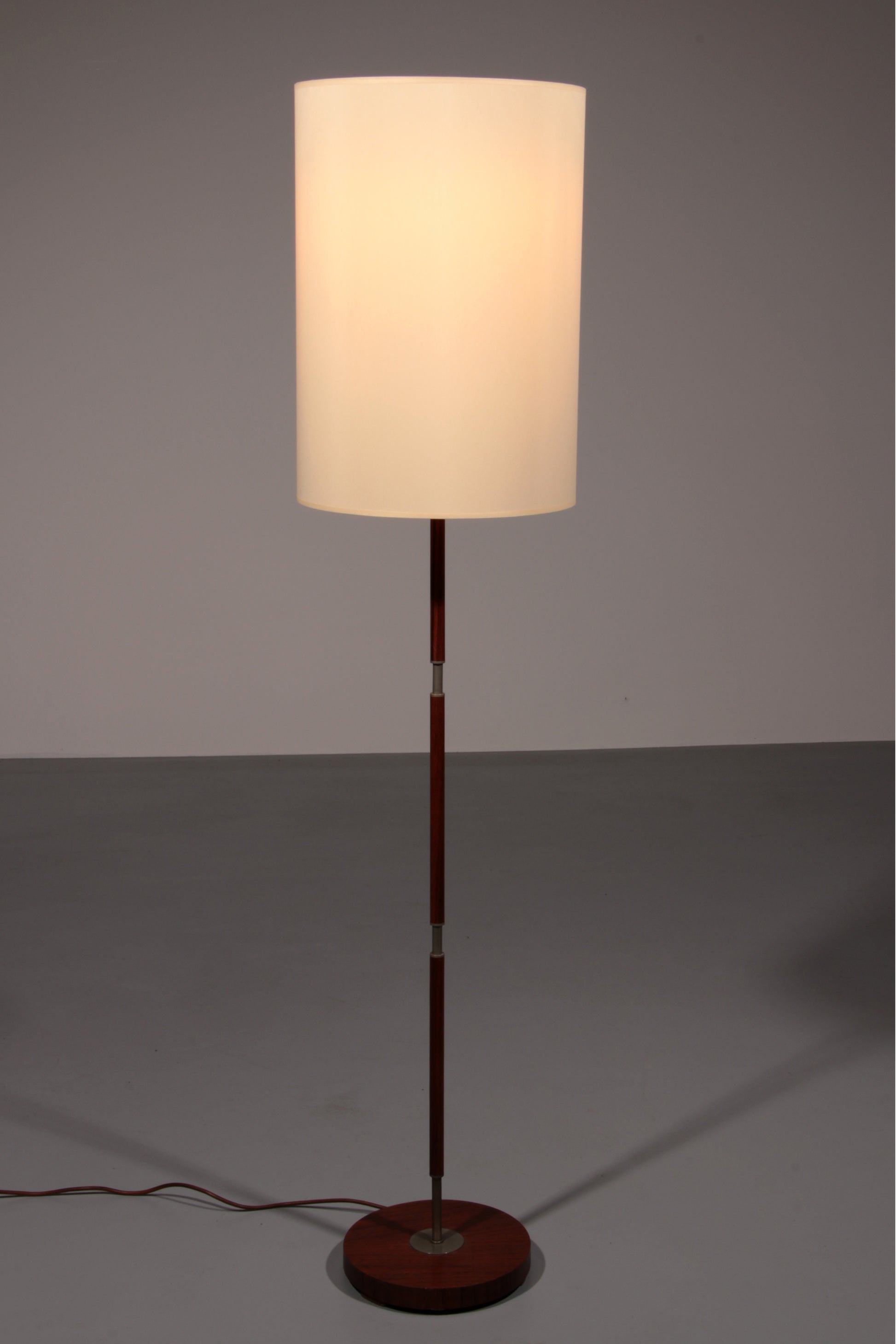 Temde Teak & Metal Floor Lamp with New Custom Shade – 1960s Elegance