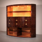 Iconic Aldo Tura Brown Goatskin Bar Cabinet with Electric Lift & Mirror Interior.