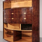 Iconic Aldo Tura Brown Goatskin Bar Cabinet with Electric Lift & Mirror Interior.