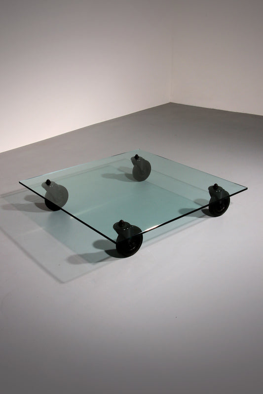 Glass and Metal Low Table attributed to Gae Aulenti for Fontana Arte, 1970s