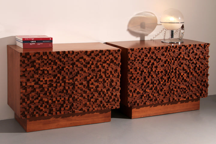 Contemporary Pair of Brutalist Sideboards Made of Solid Wood