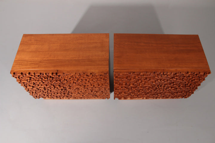 Contemporary Pair of Brutalist Sideboards Made of Solid Wood