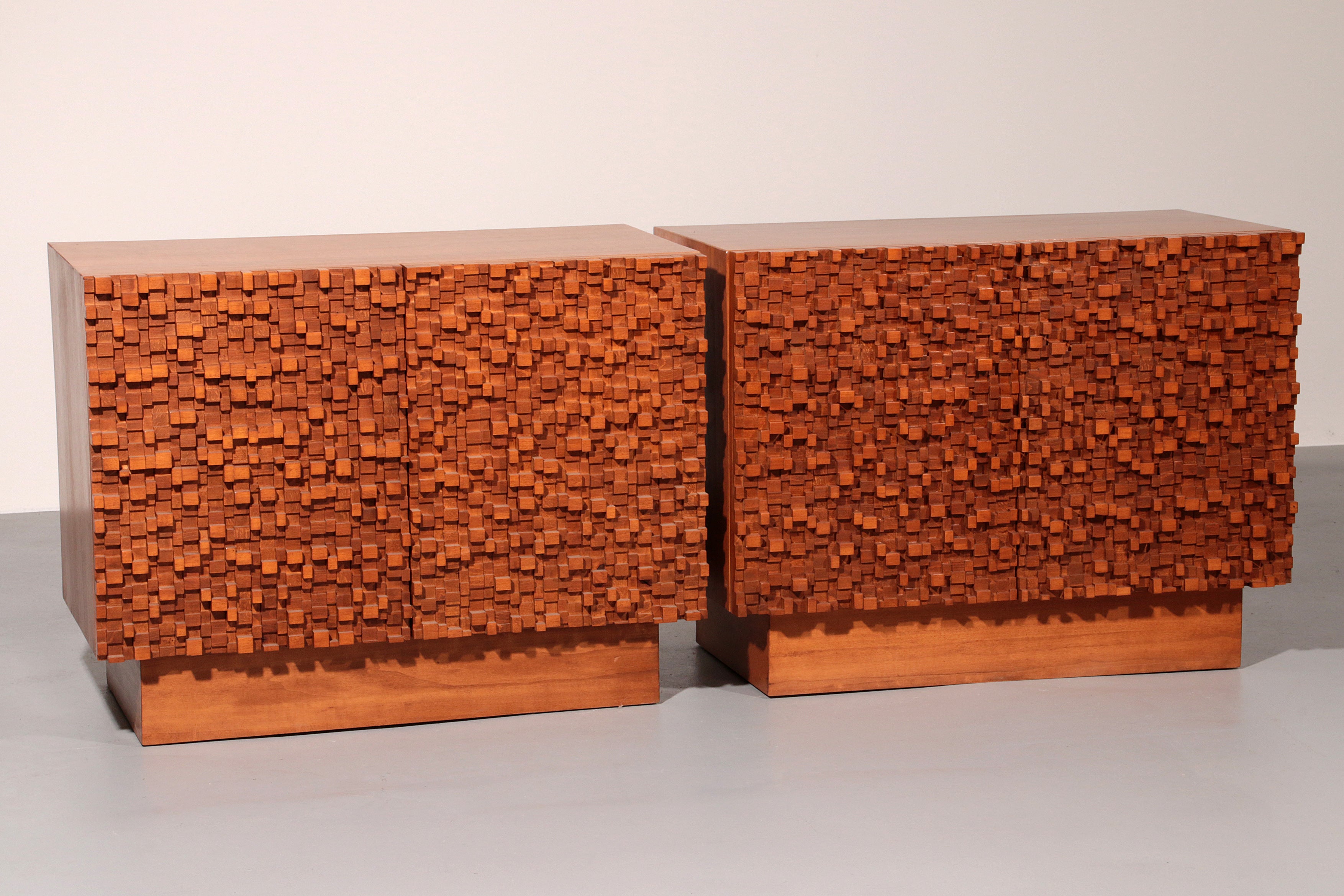 Contemporary Pair of Brutalist Sideboards Made of Solid Wood