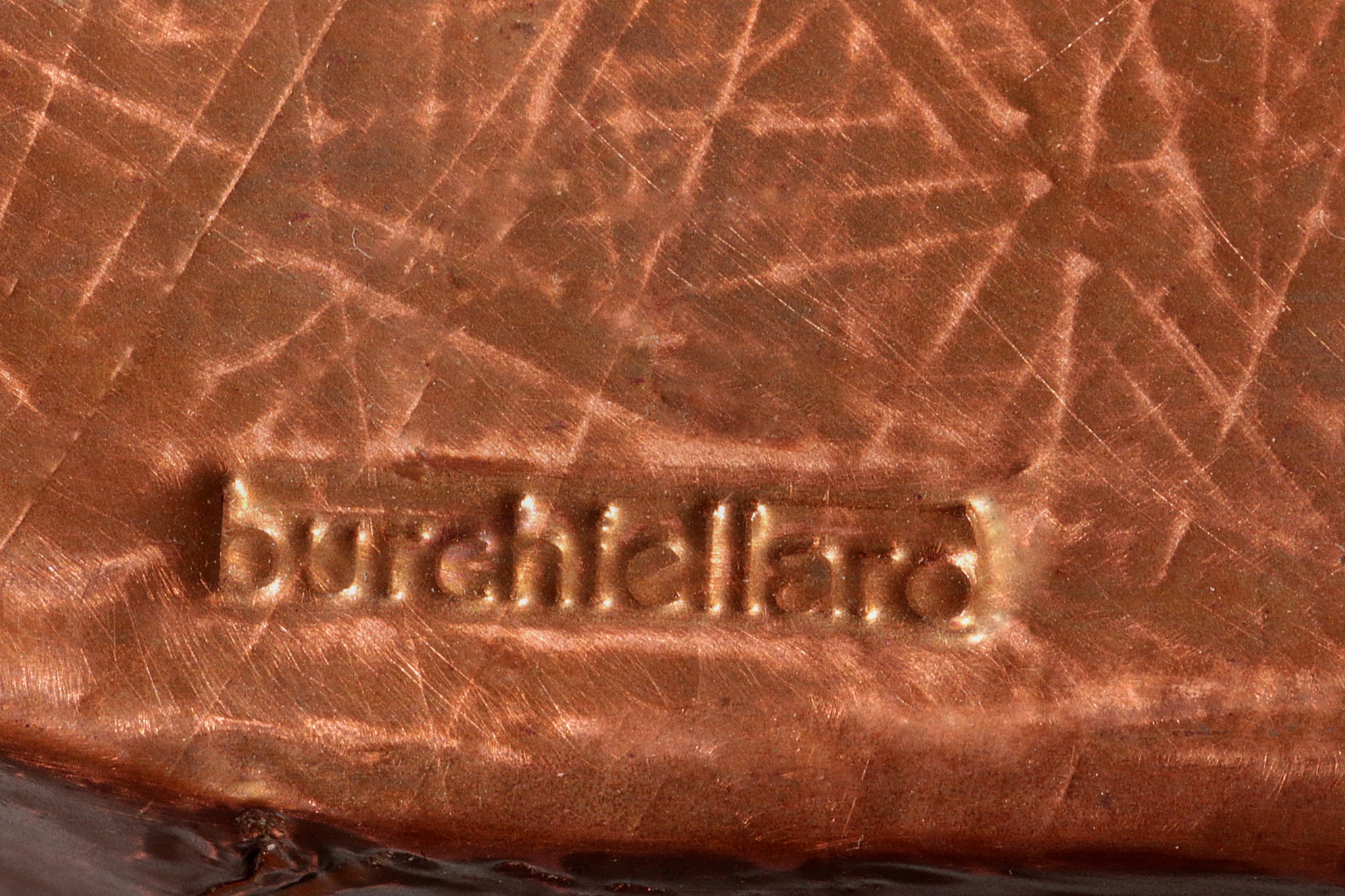 Lorenzo Burchiellaro, side table, copper and stained beechwood, Italy, 1960s.