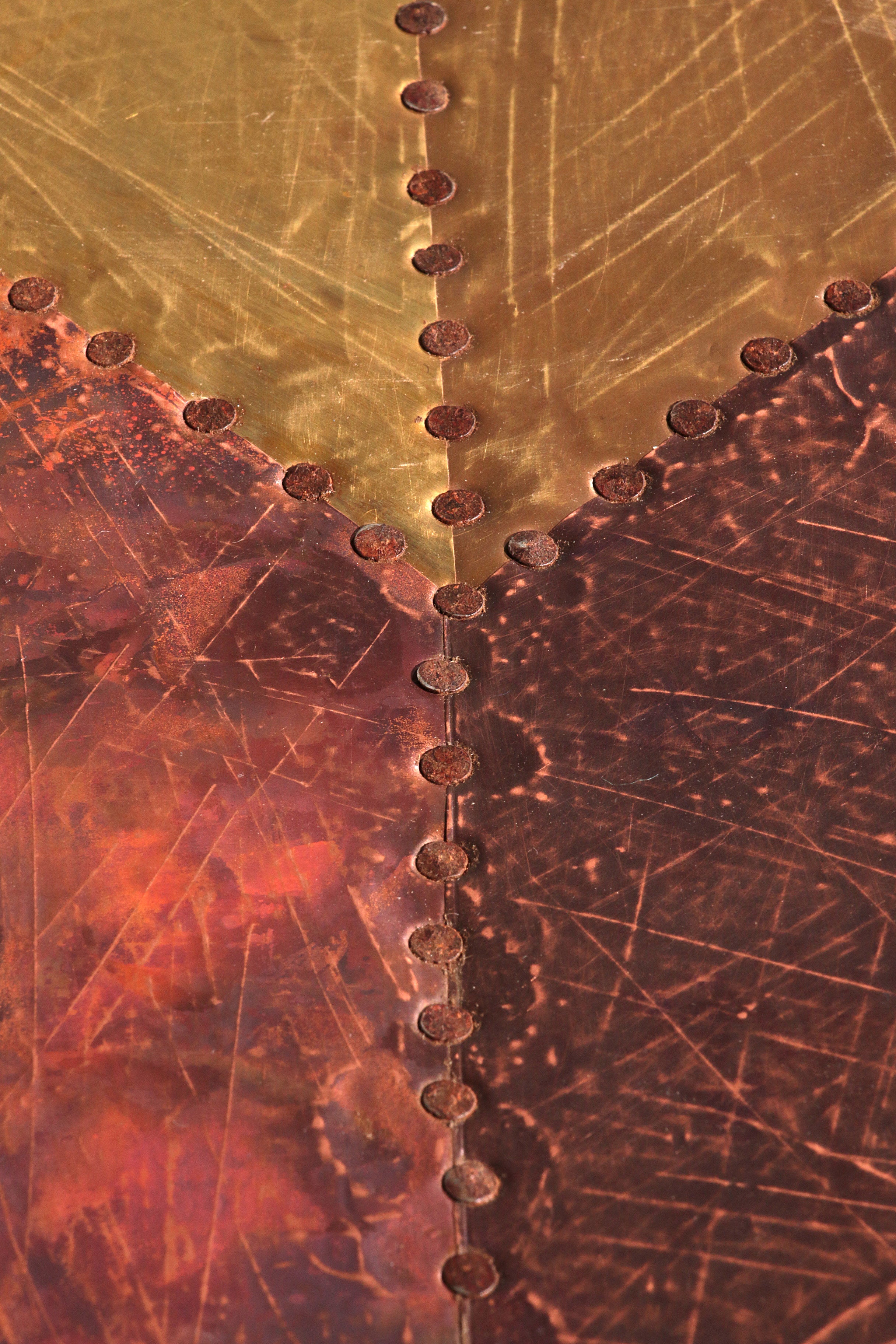 Lorenzo Burchiellaro, side table, copper and stained beechwood, Italy, 1960s.