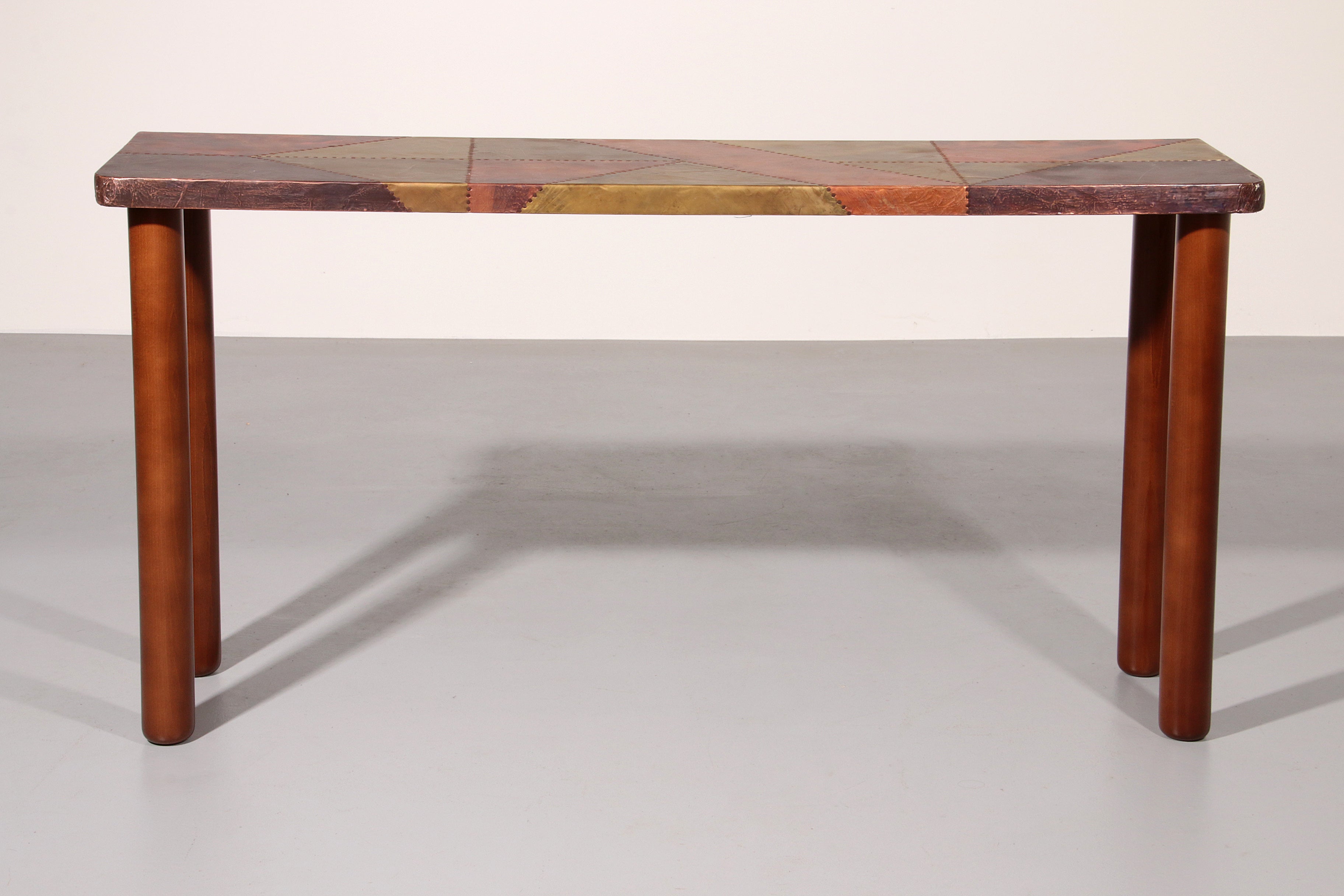 Lorenzo Burchiellaro, side table, copper and stained beechwood, Italy, 1960s.