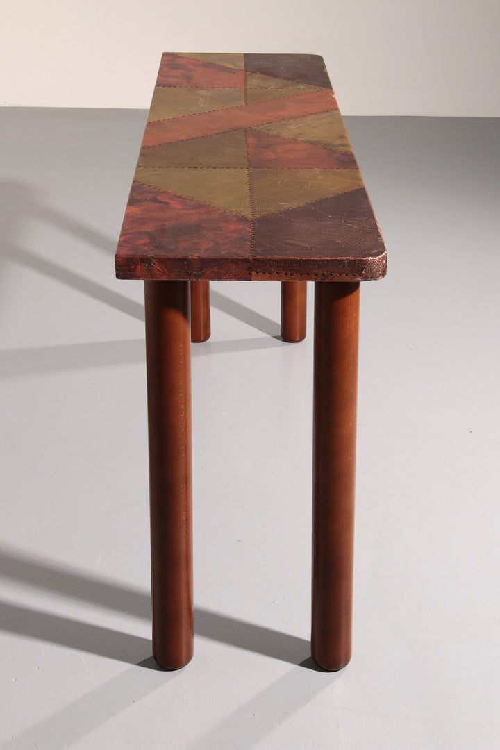 Lorenzo Burchiellaro, side table, copper and stained beechwood, Italy, 1960s.