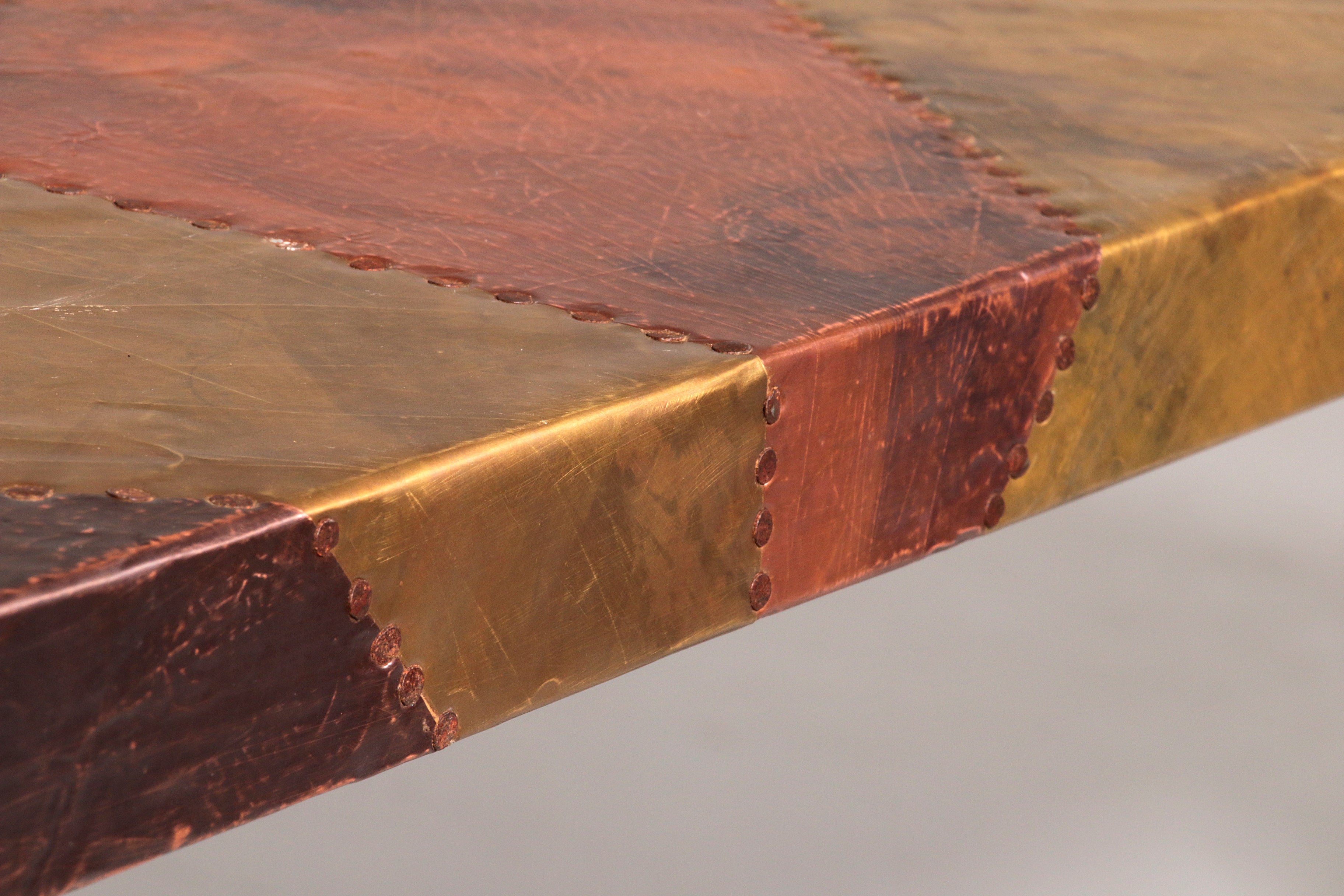 Lorenzo Burchiellaro, side table, copper and stained beechwood, Italy, 1960s.