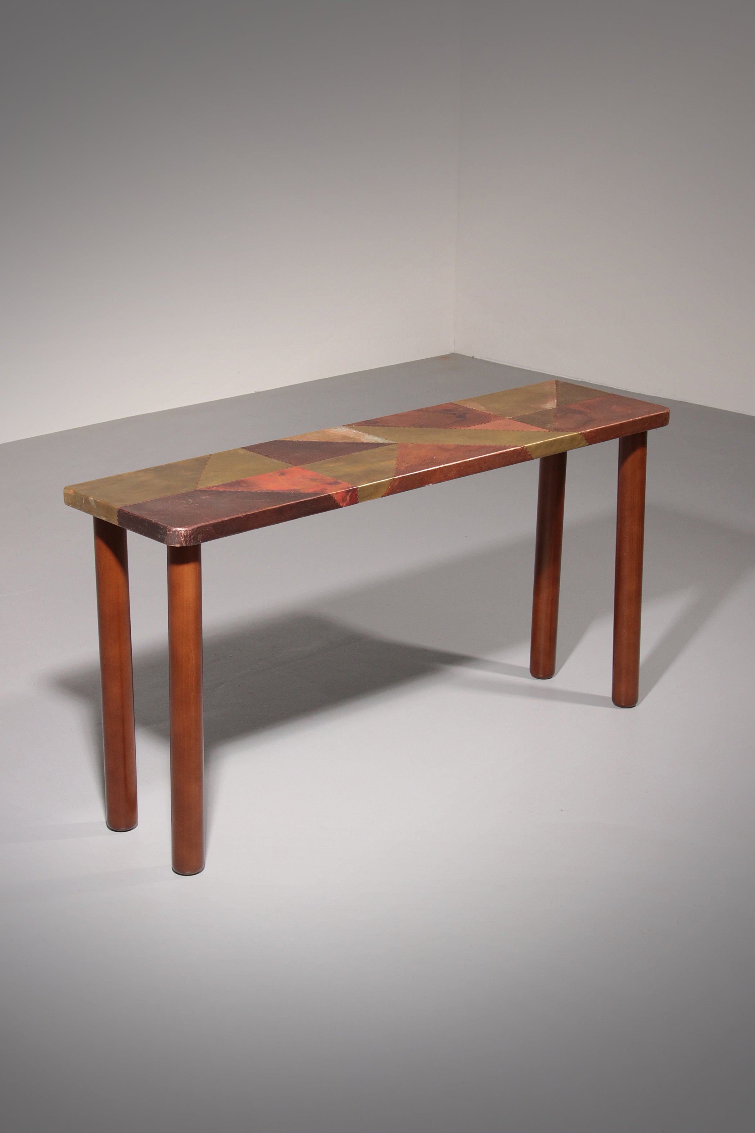 Lorenzo Burchiellaro, side table, copper and stained beechwood, Italy, 1960s.