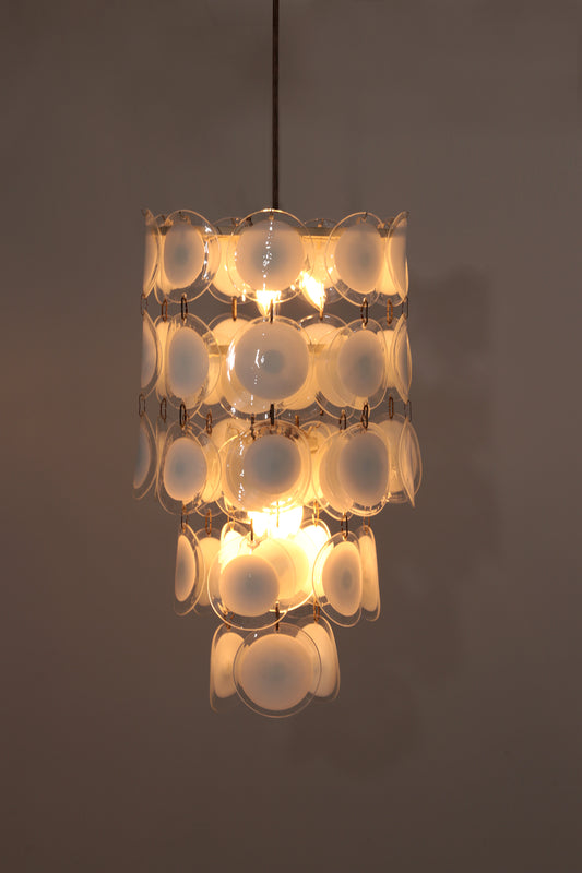 Italian Mid-Century Murano, Venetian Glass Disc Chandelier by Vistosi