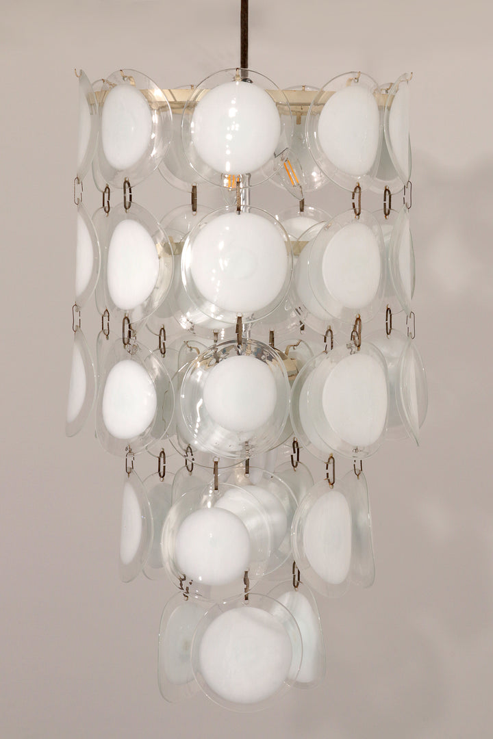 Italian Mid-Century Murano, Venetian Glass Disc Chandelier by Vistosi