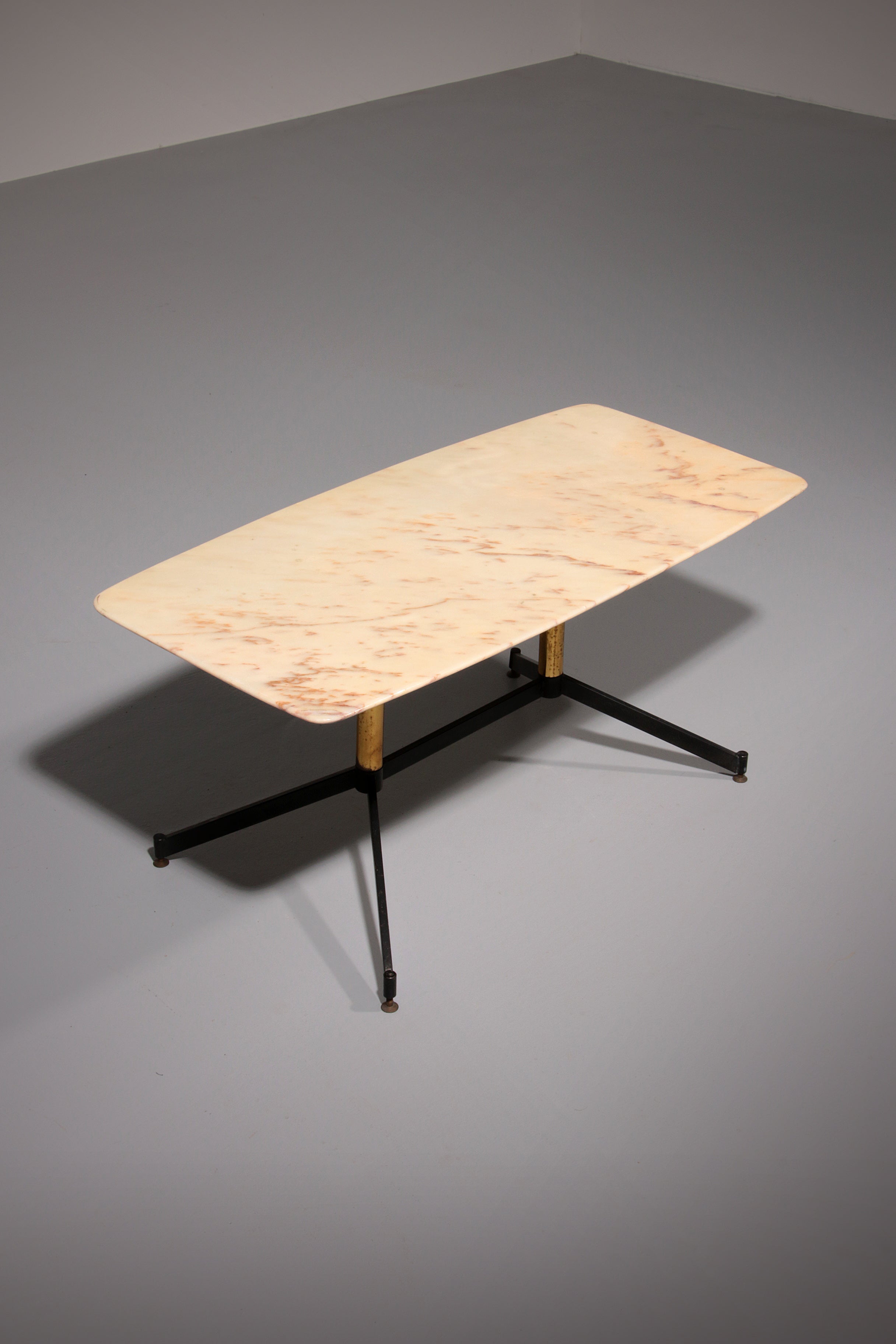 Marble Italy in the Style of Gio Ponti Coffee Table Metal Brass, 1960s