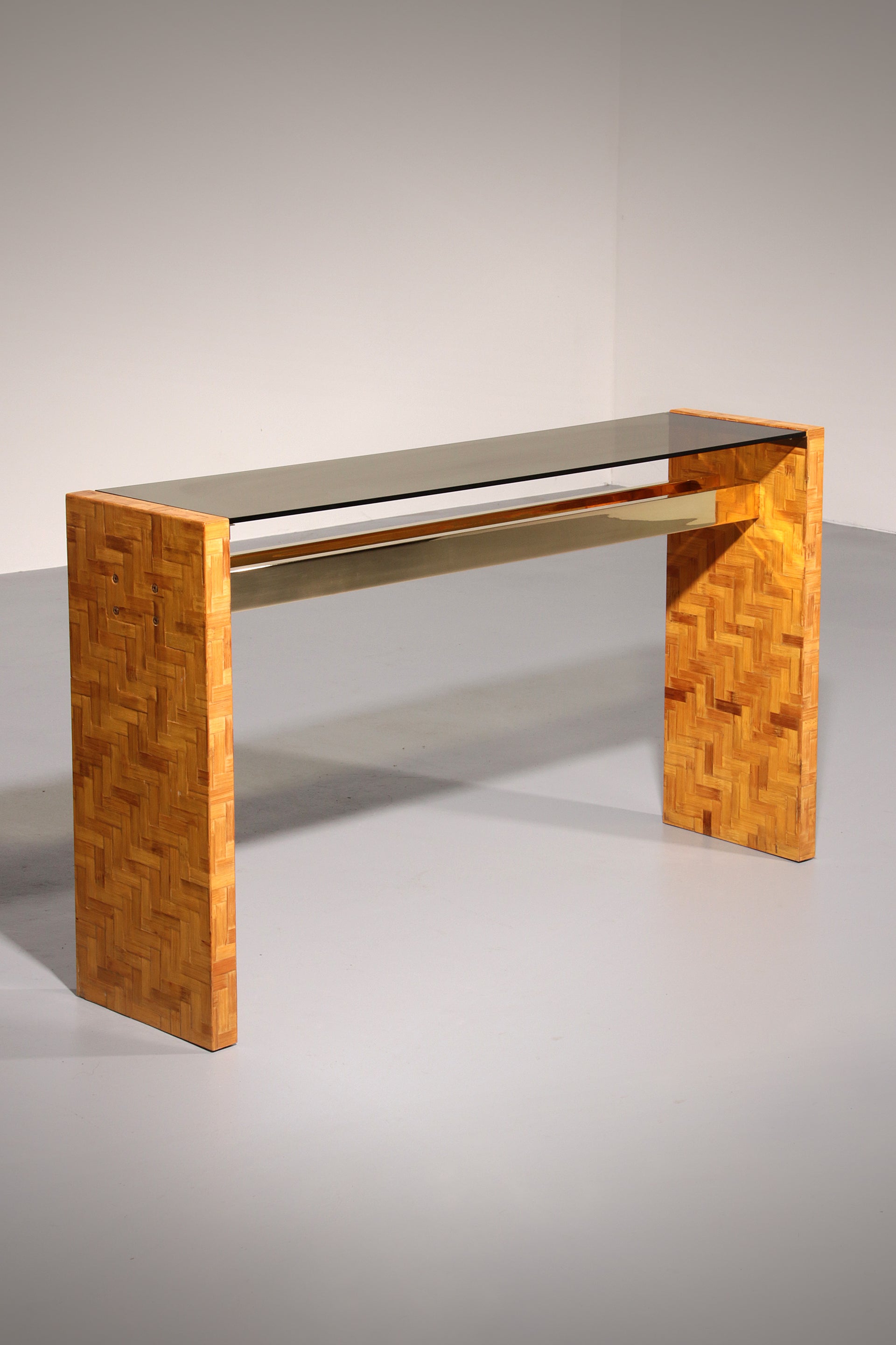 Max Papiri Braided Banana Wood & Smoked Glass Side Table – A Sculptural Modern Classic