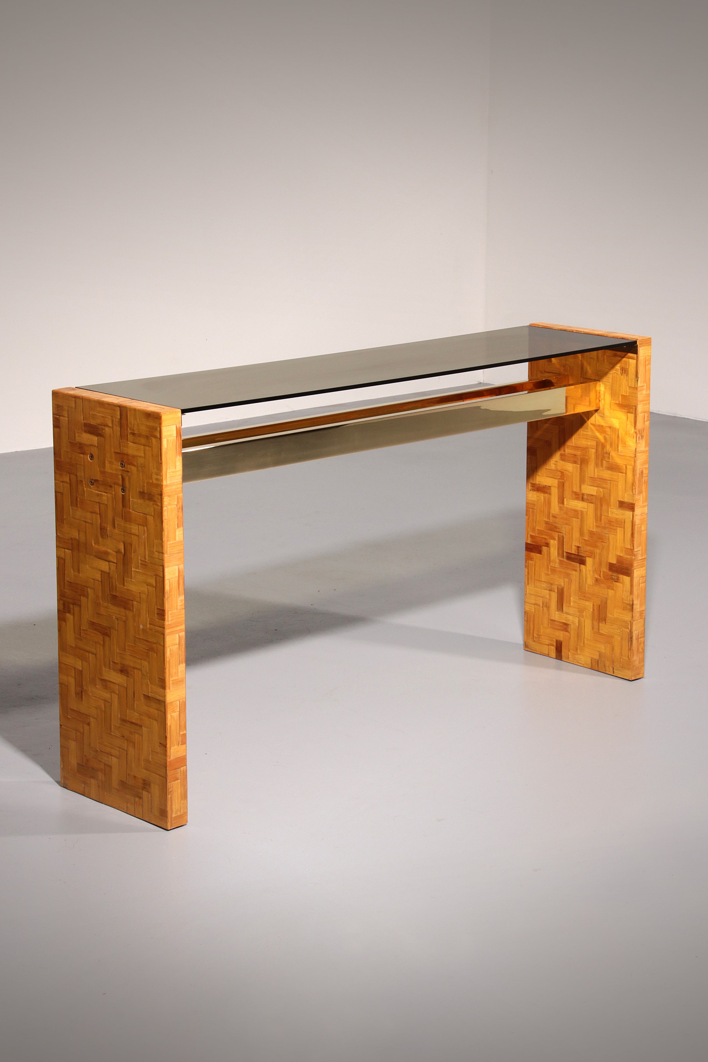 Max Papiri Braided Banana Wood & Smoked Glass Side Table – A Sculptural Modern Classic