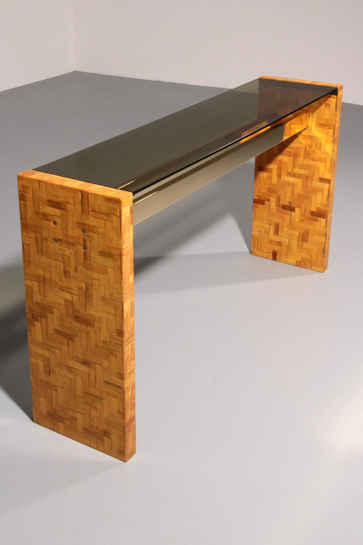 Max Papiri Braided Banana Wood & Smoked Glass Side Table – A Sculptural Modern Classic