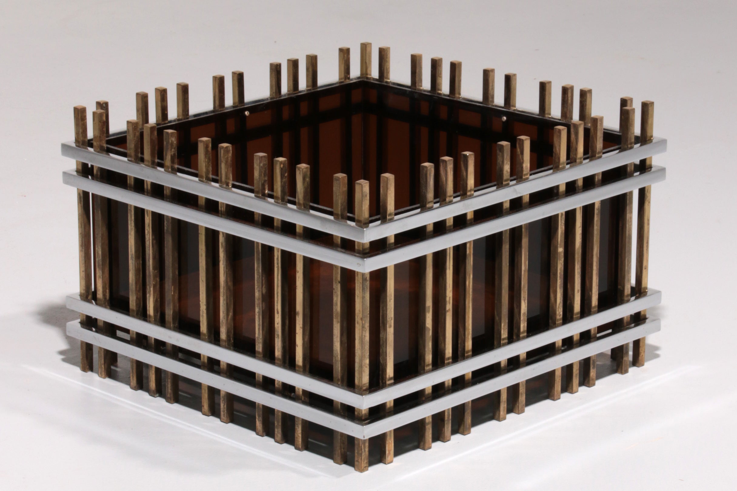 Italian Modernist “Fioriera” Planter Attributed to Romeo Rega – Brass, Chrome &  Acrylic