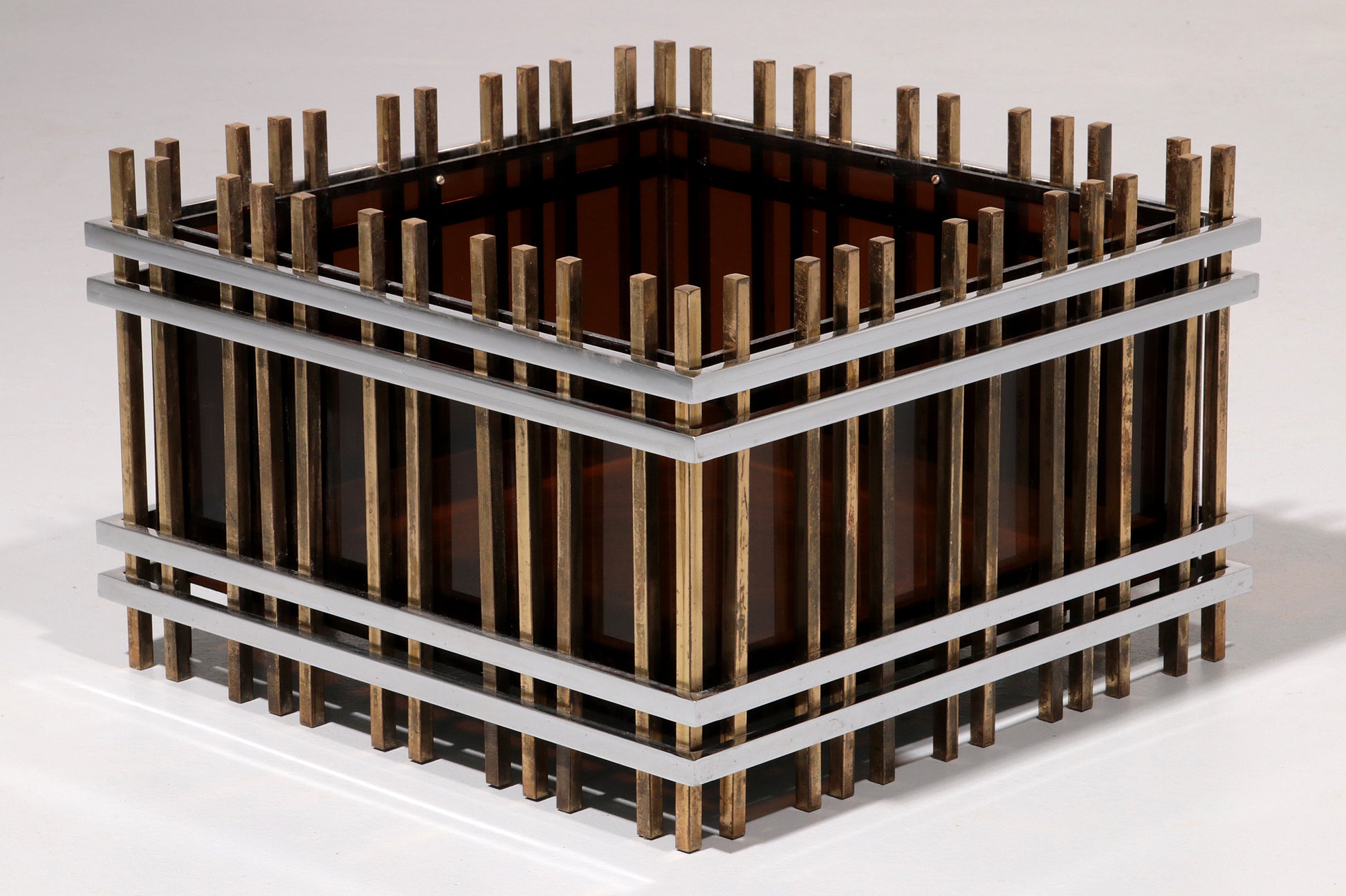 Italian Modernist “Fioriera” Planter Attributed to Romeo Rega – Brass, Chrome &  Acrylic