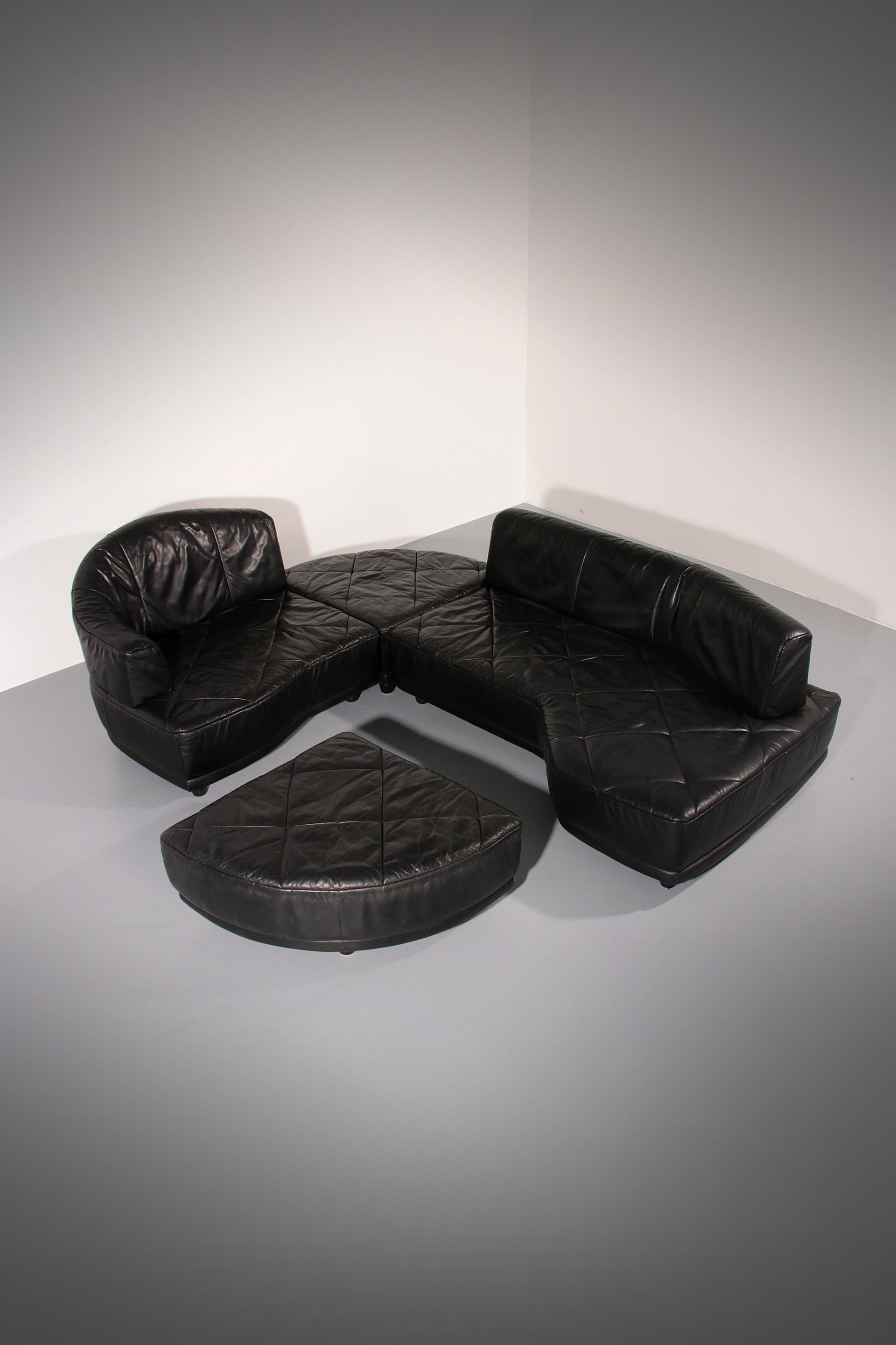 Luxury Black Leather Modular Sofa – 4 Separate Elements.