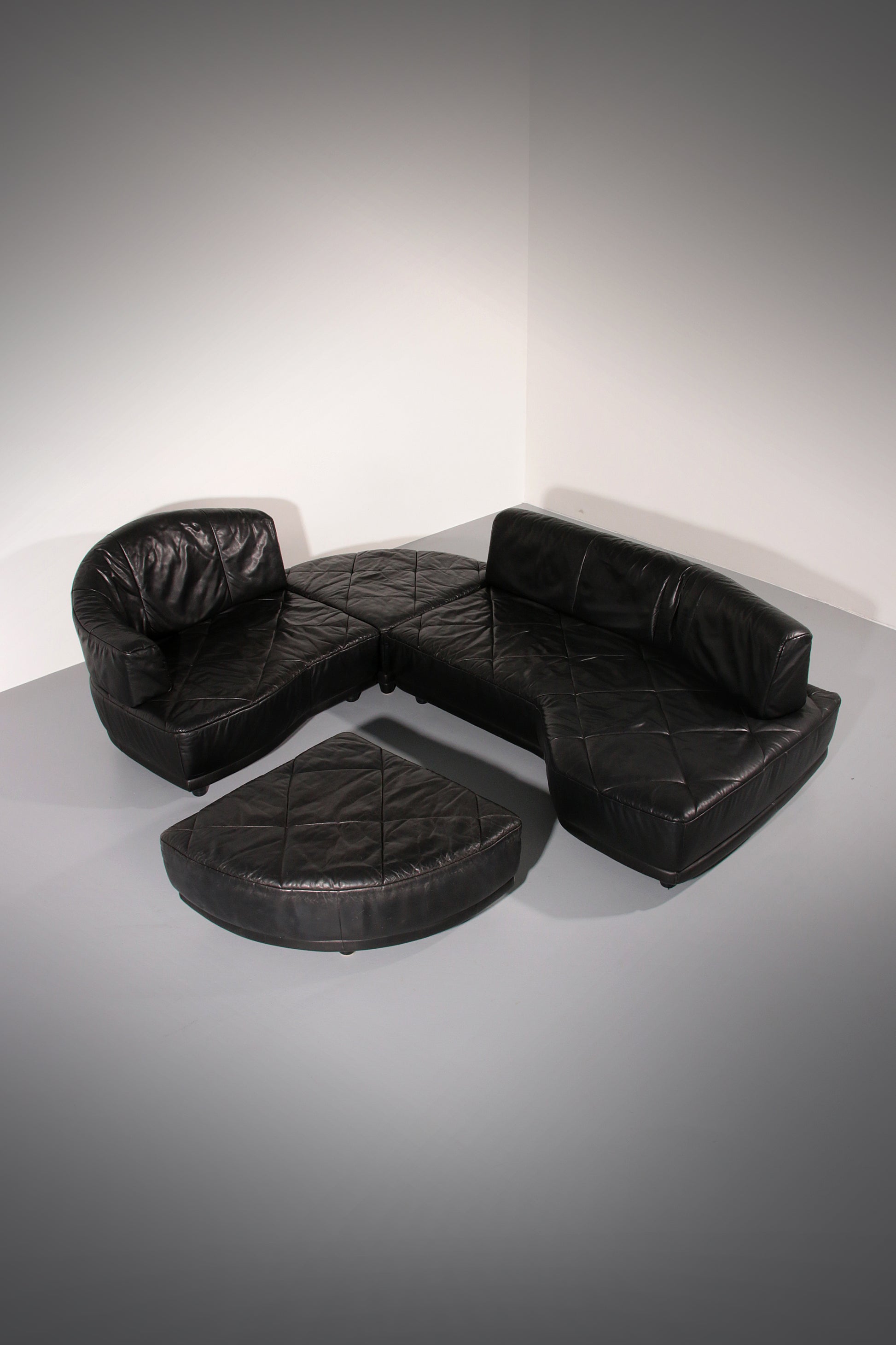 Luxury Black Leather Modular Sofa – 4 Separate Elements.