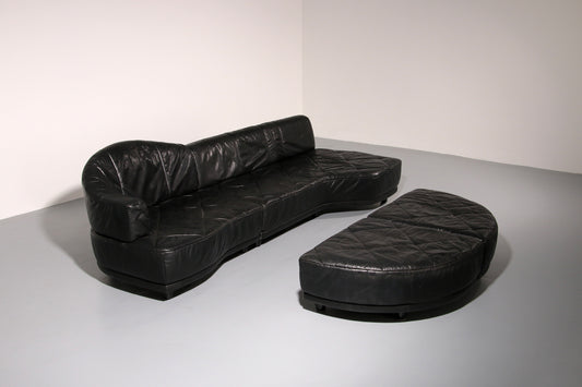 Luxury Black Leather Modular Sofa – 4 Separate Elements.