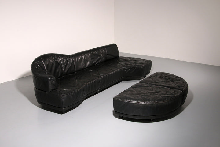 Luxury Black Leather Modular Sofa – 4 Separate Elements.