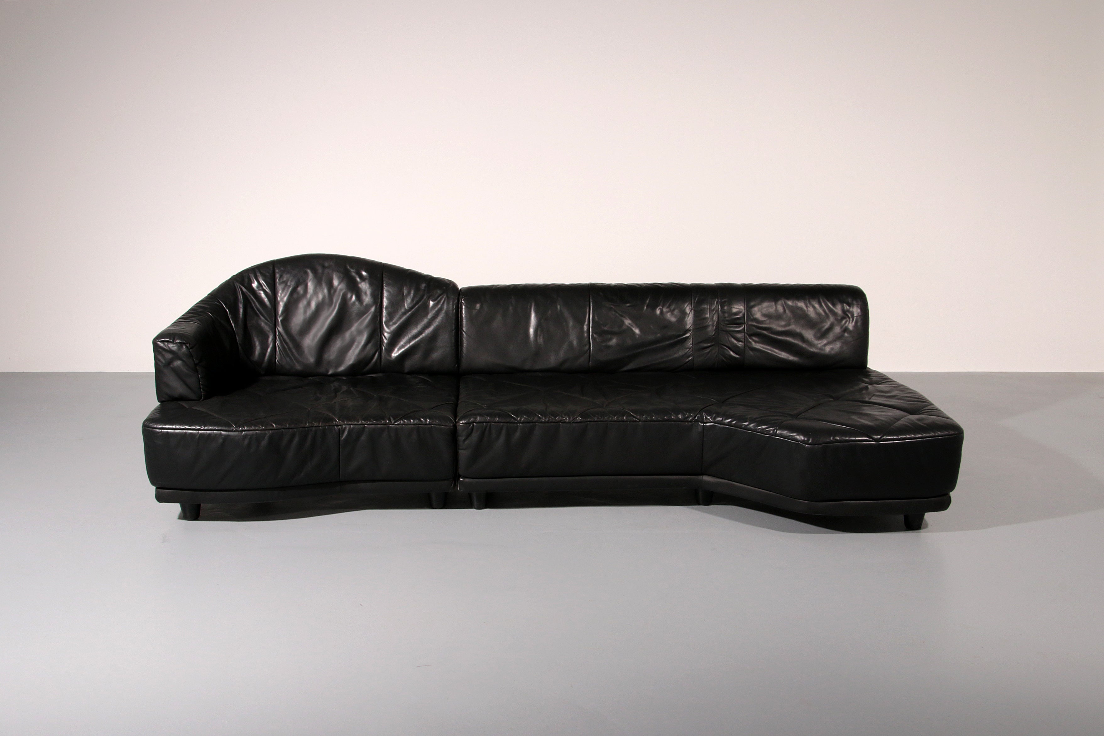 Luxury Black Leather Modular Sofa – 4 Separate Elements.