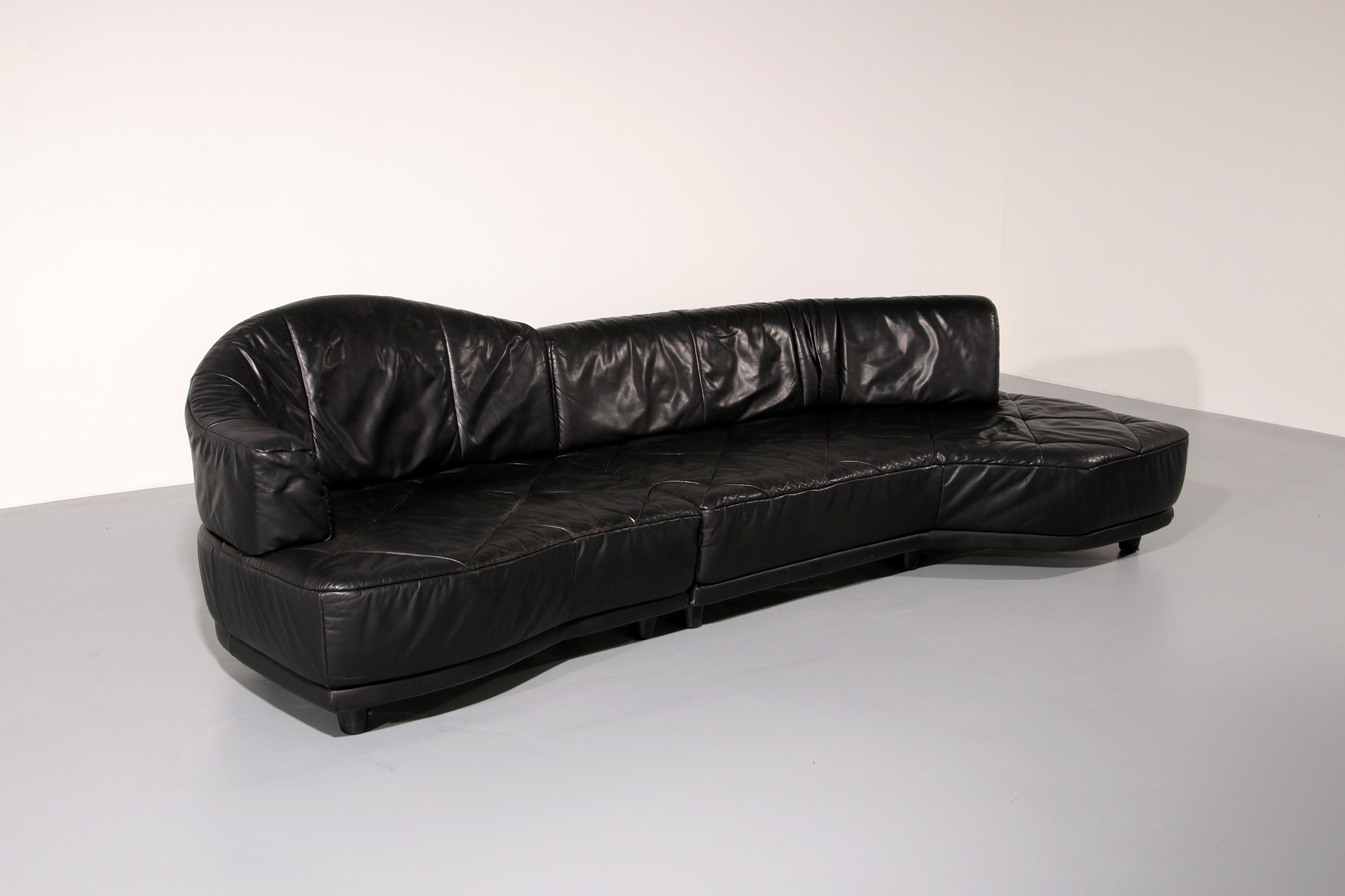 Luxury Black Leather Modular Sofa – 4 Separate Elements.