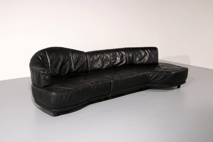 Luxury Black Leather Modular Sofa – 4 Separate Elements.