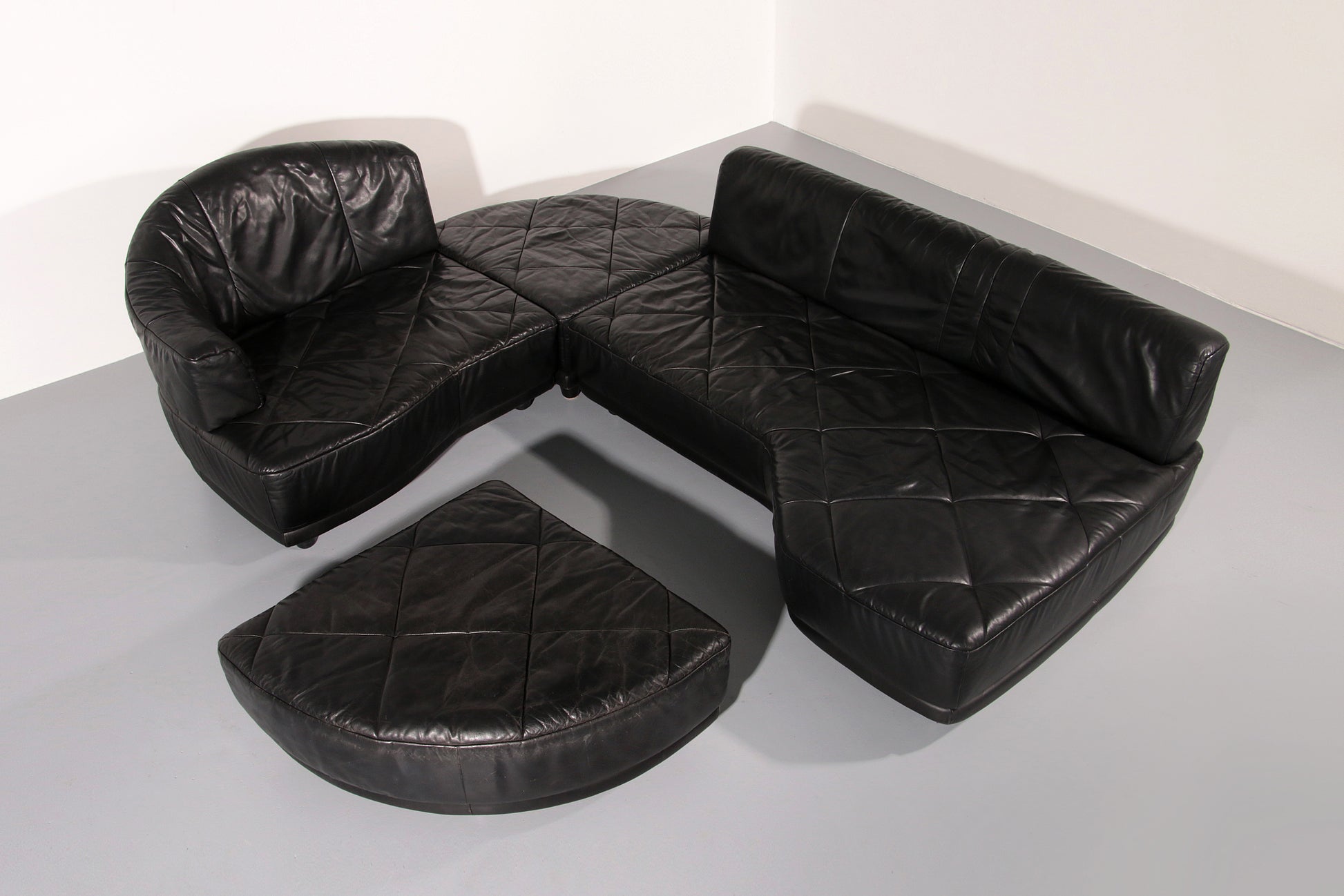 Luxury Black Leather Modular Sofa – 4 Separate Elements.