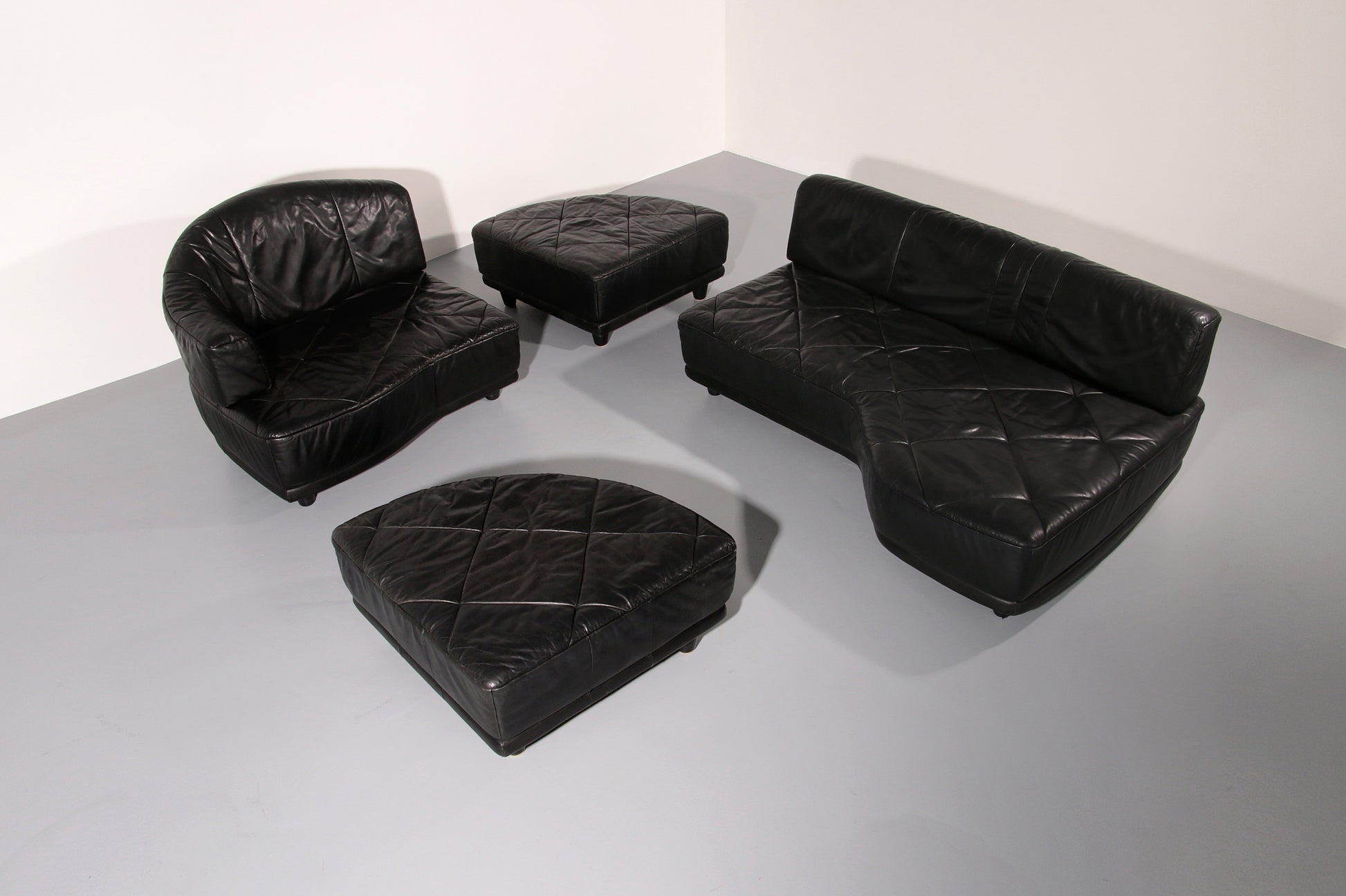 Luxury Black Leather Modular Sofa – 4 Separate Elements.