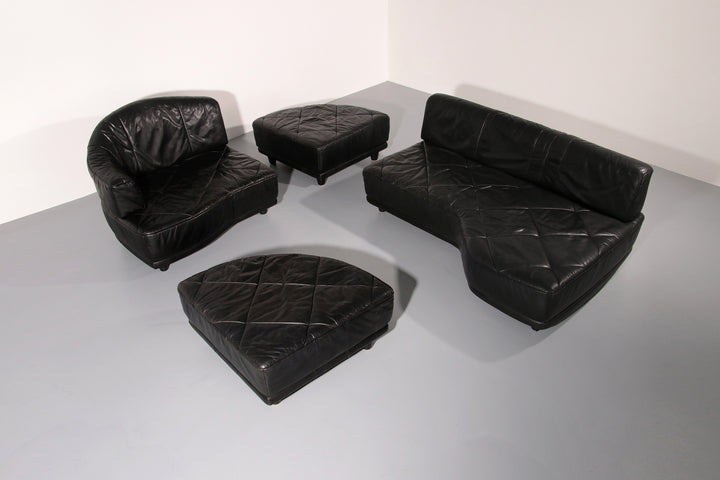 Luxury Black Leather Modular Sofa – 4 Separate Elements.