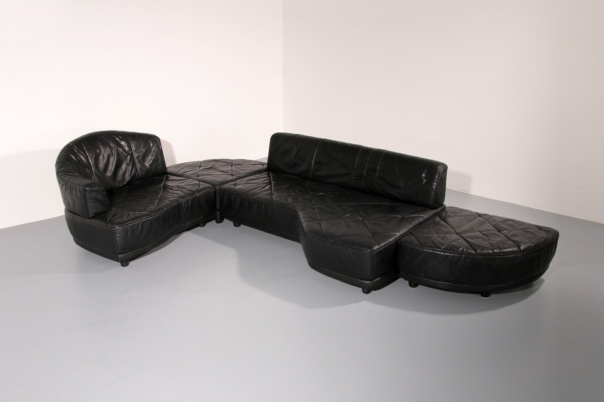 Luxury Black Leather Modular Sofa – 4 Separate Elements.