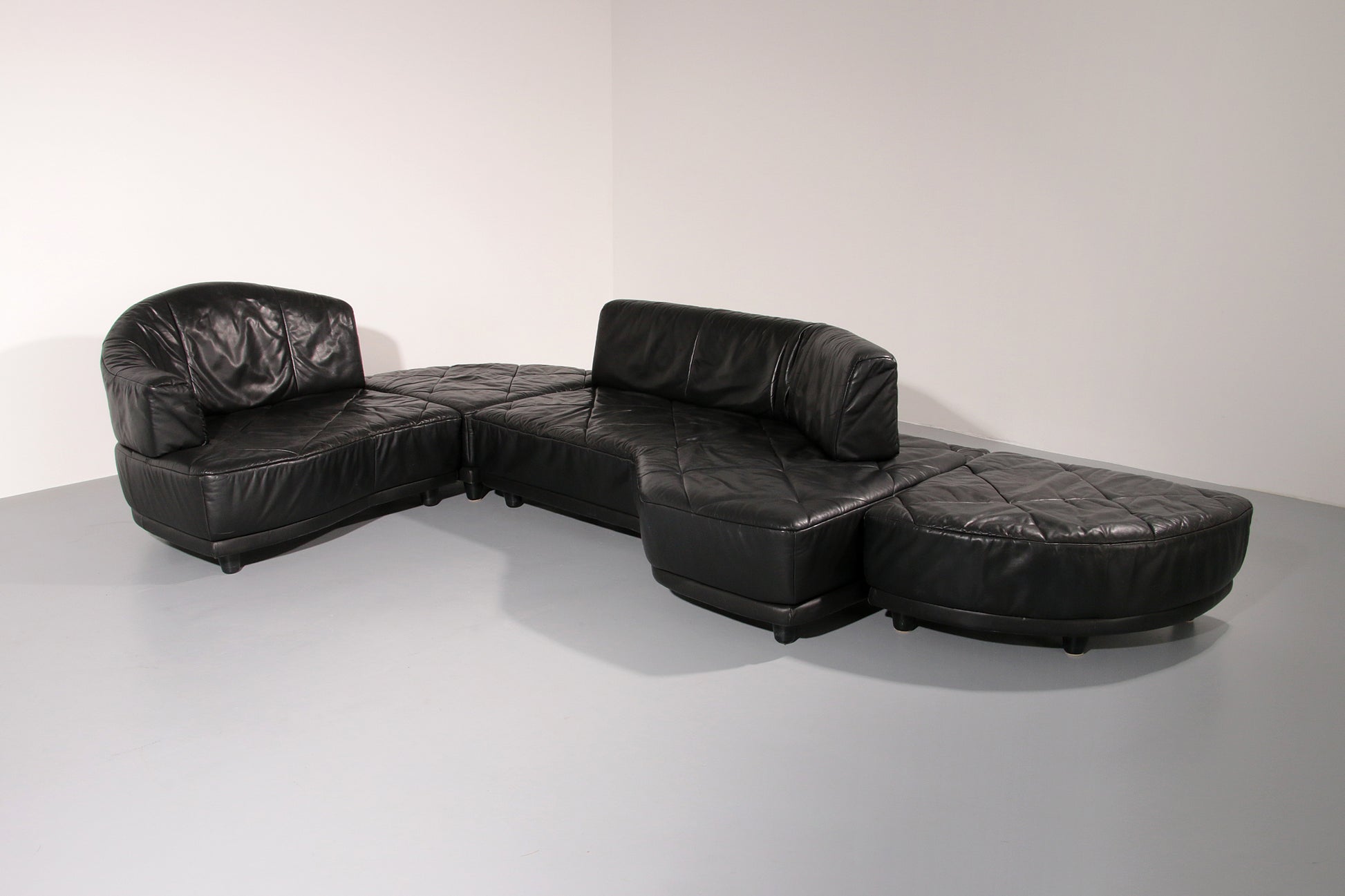Luxury Black Leather Modular Sofa – 4 Separate Elements.