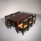 Dining Set inspired by Vico Magistretti, featuring six elegantly re-caned chairs and table.