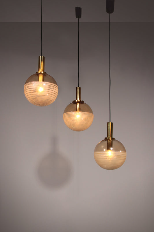 Glashütte Limburg Hanging Lamp  Amber Glass, 1960s