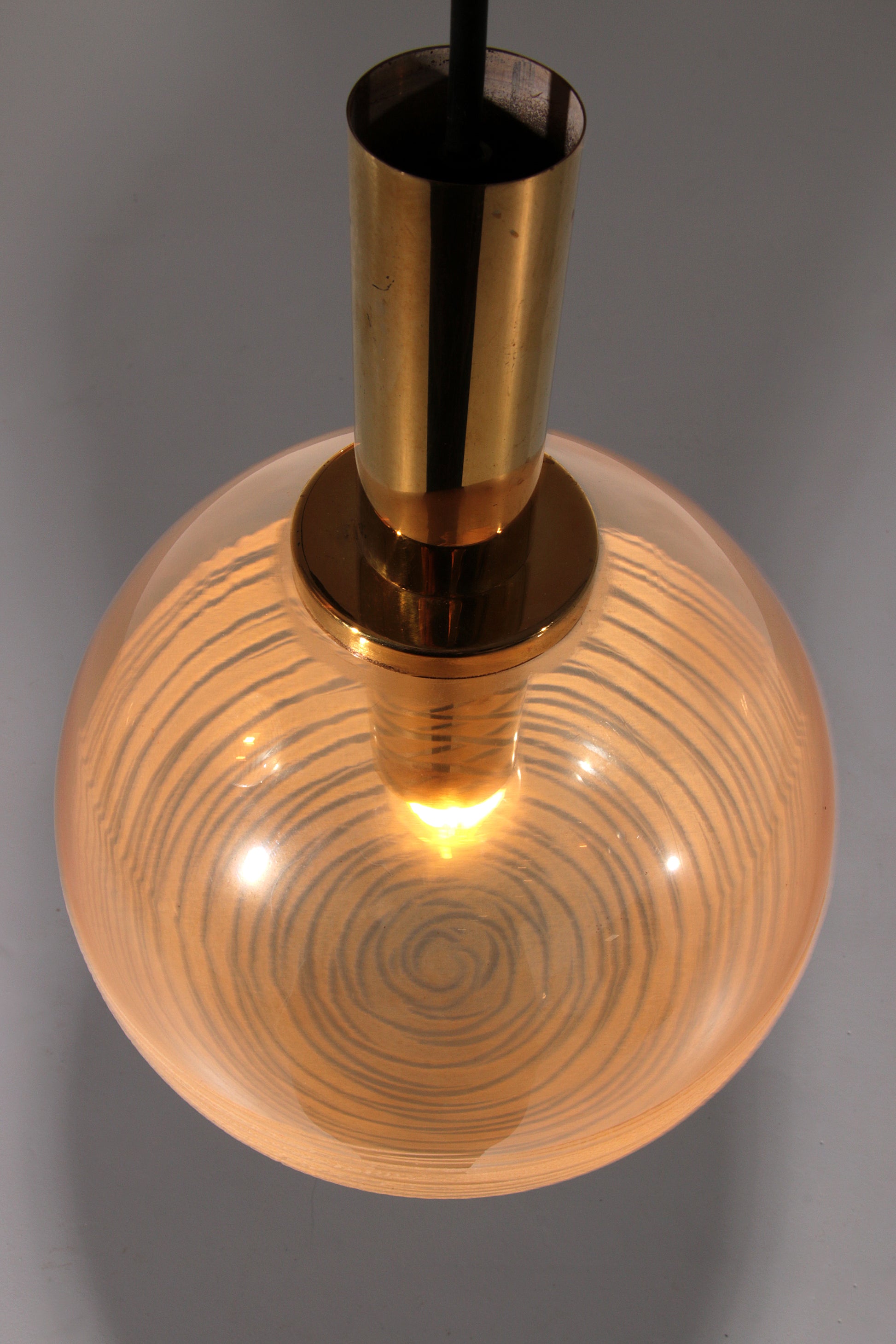 Glashütte Limburg Hanging Lamp  Amber Glass, 1960s