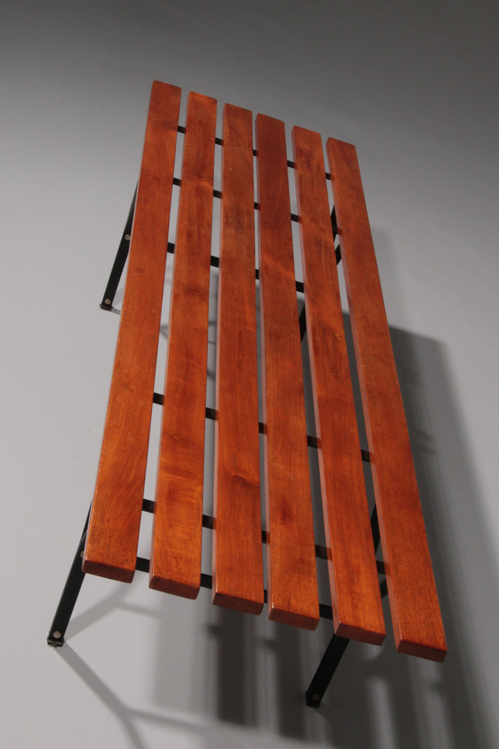 Elegant Italian Mid-Century Bench in Wood and Black Metal, 1960s, Ico Parisi Style