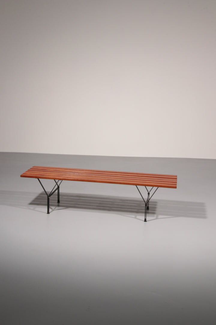 Elegant Italian Mid-Century Bench in Wood and Black Metal, 1960s, Ico Parisi Style