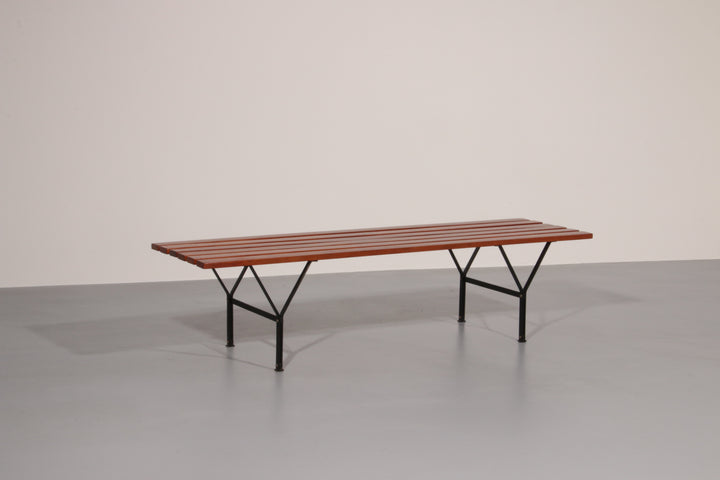 Elegant Italian Mid-Century Bench in Wood and Black Metal, 1960s, Ico Parisi Style