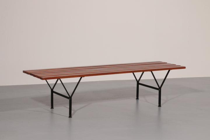 Elegant Italian Mid-Century Bench in Wood and Black Metal, 1960s, Ico Parisi Style